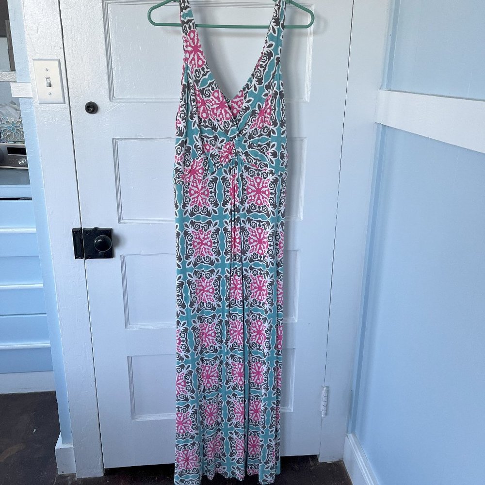 Adorable Aqua and Pink Boden Maxi Dress, Size 16R